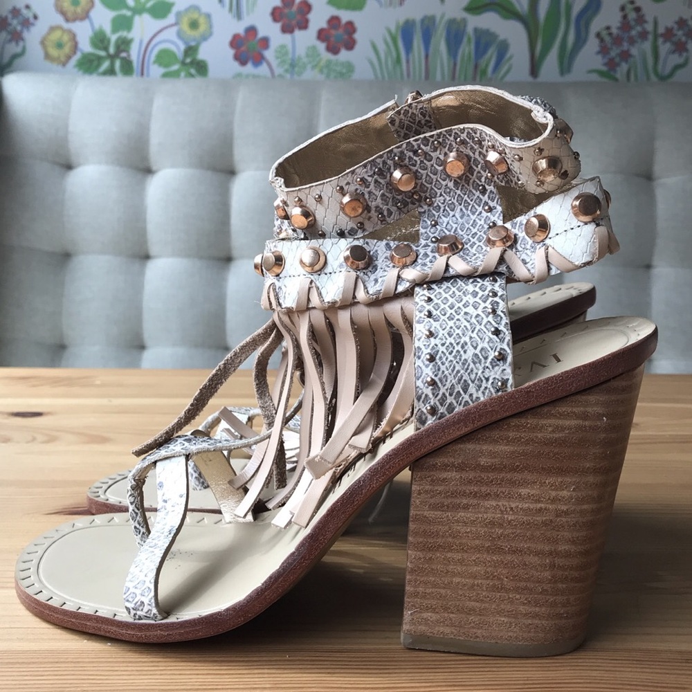 Leather Embellished Block Heels